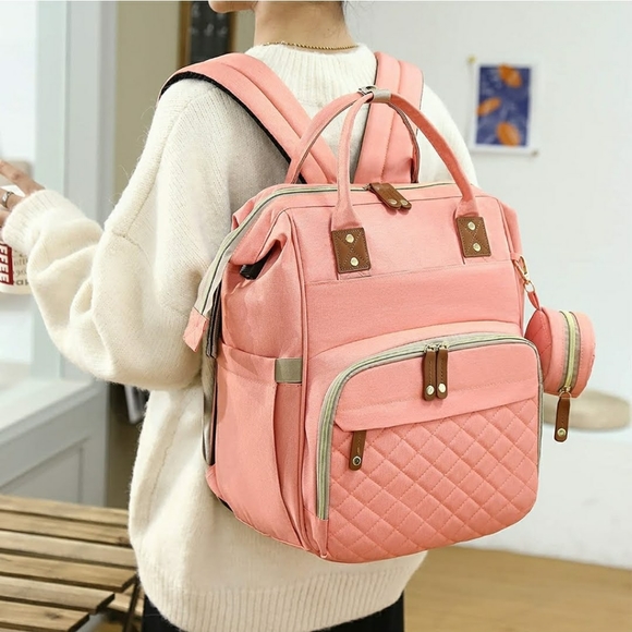 Multi-function Large Capacity Diaper Bag Backpack (Pink) - Picture 1 of 12
